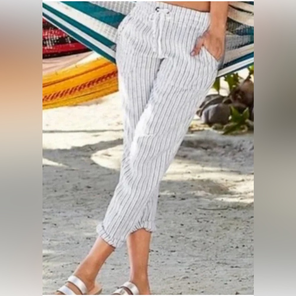Athleta Retreat Linen Stripe Pants Women’s Size 6